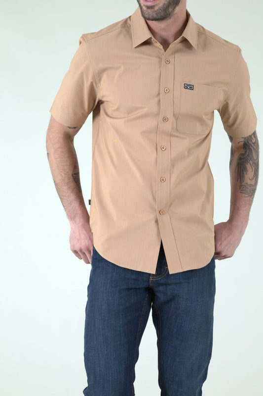 Kimes Ranch Short Sleeve Linville Dress Shirt in Desert Brown