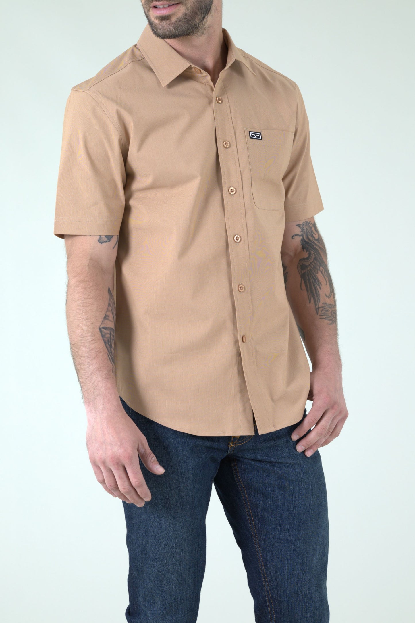 Kimes Ranch Short Sleeve Linville Dress Shirt in Desert Brown