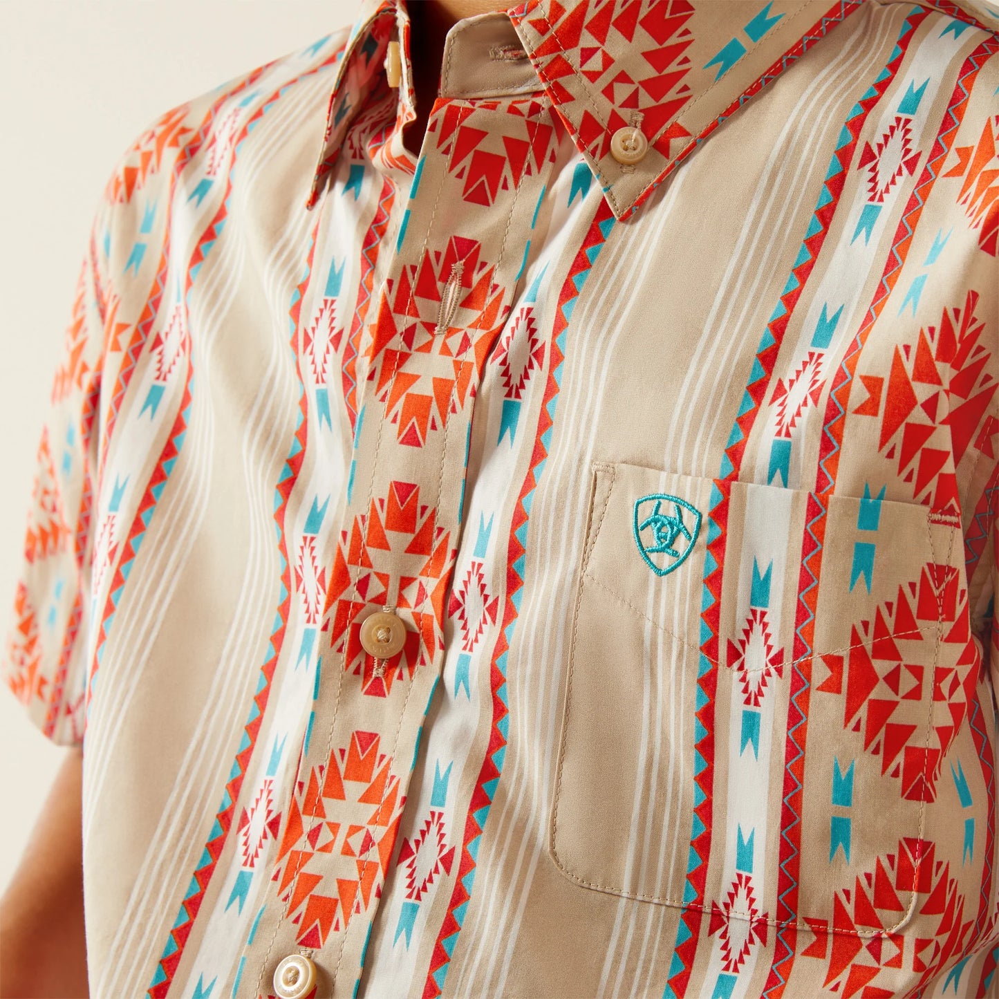 Ariat Boy's Wade Classic Fit Tan and Orange Shirt