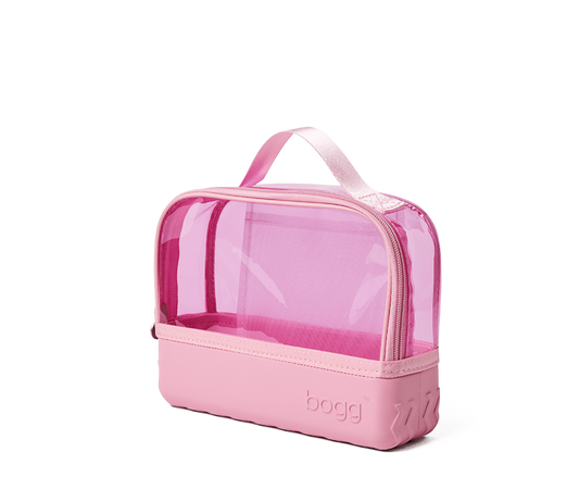 Pink transparent bag with a handle on a white background