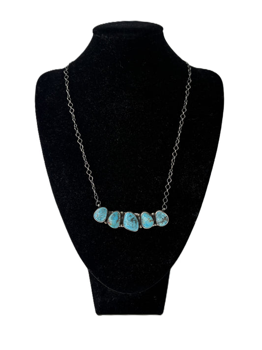 Five Stone Turquoise Bar Necklace