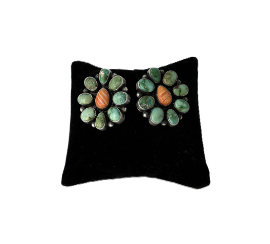 9 Stone Turquoise & Spiney Oyster Earrings