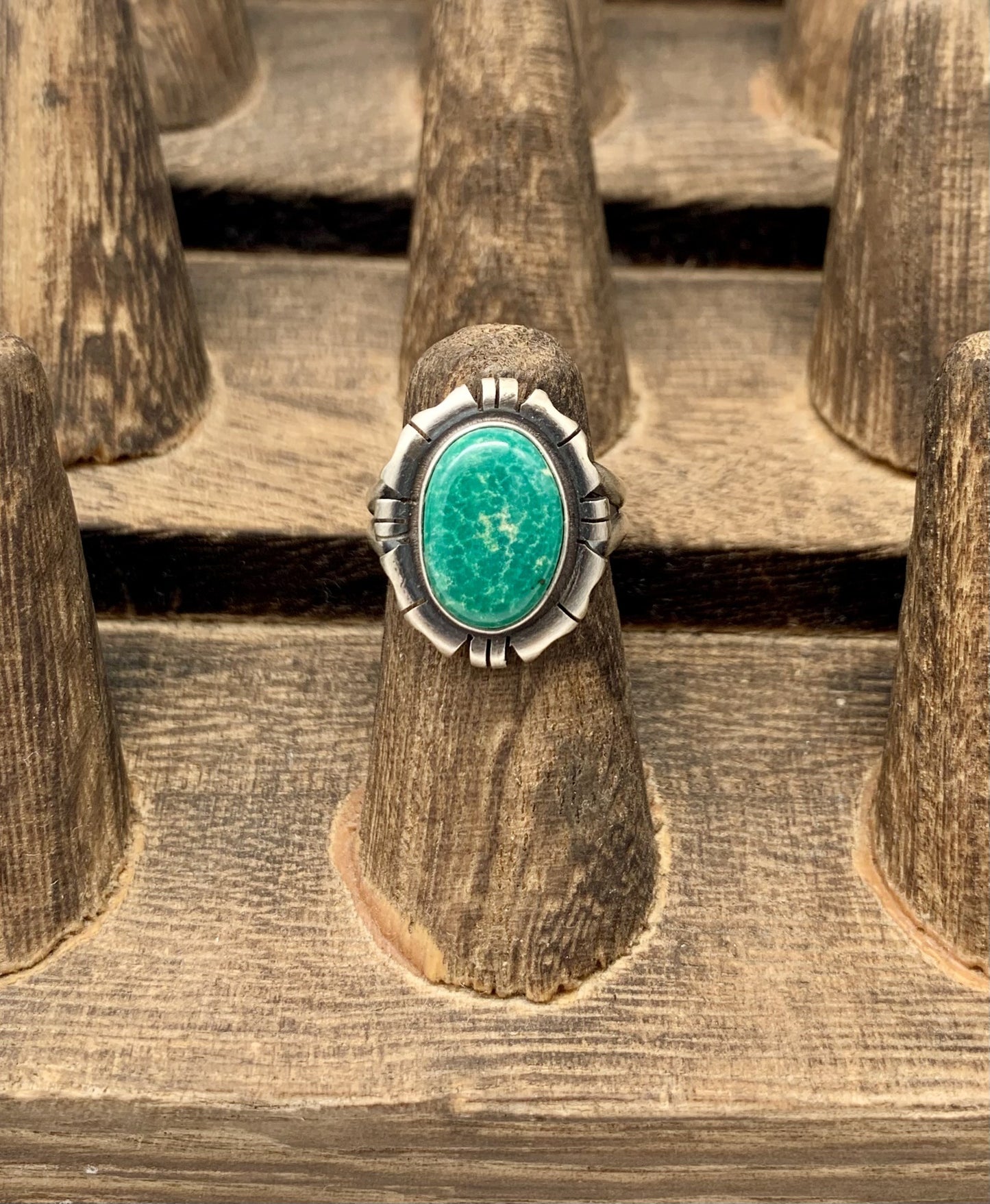 Oval Turquoise Ring with Decorative Setting- Size 5 1/2