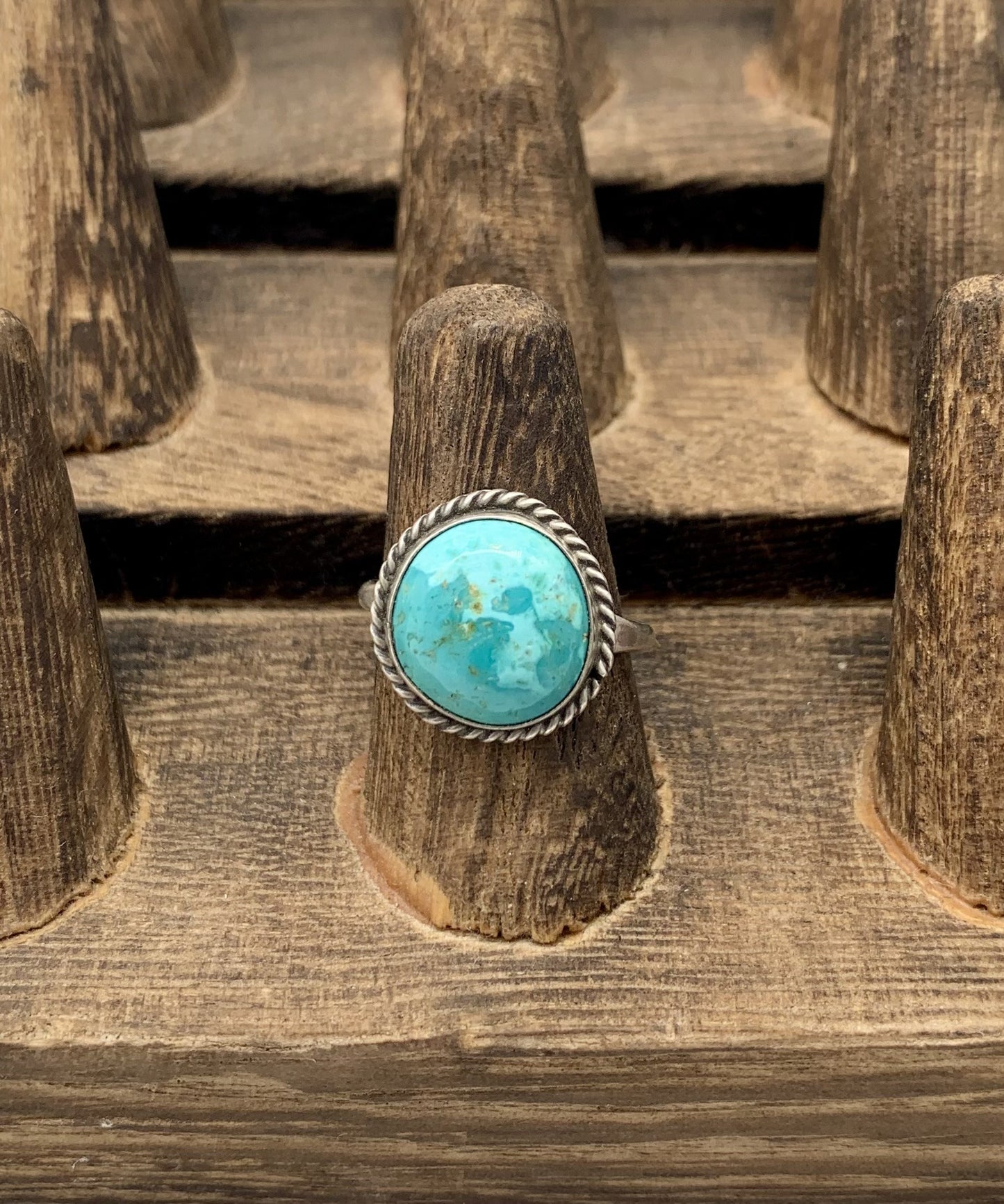 Round Turquoise Ring with Rope Setting- Size 7 1/2
