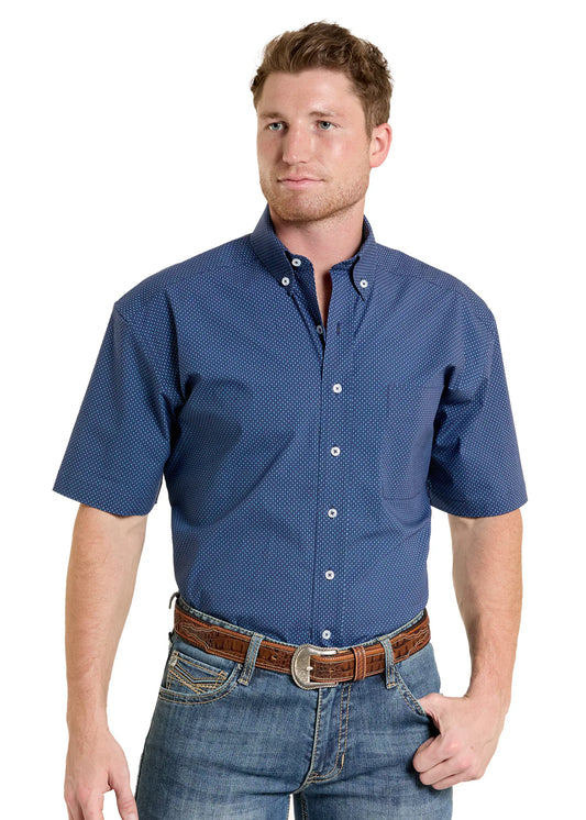 Panhandle Slim Blue Geometric Short Sleeve Button Shirt