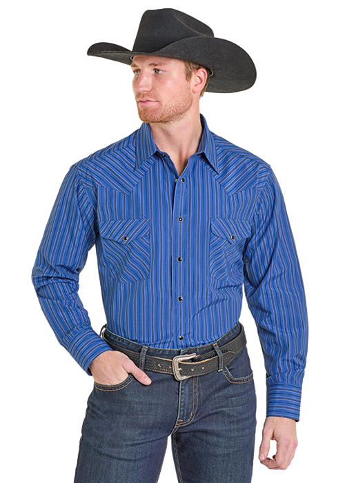 Panhandle Slim Blue Stripe Long Sleeve Snap Shirt