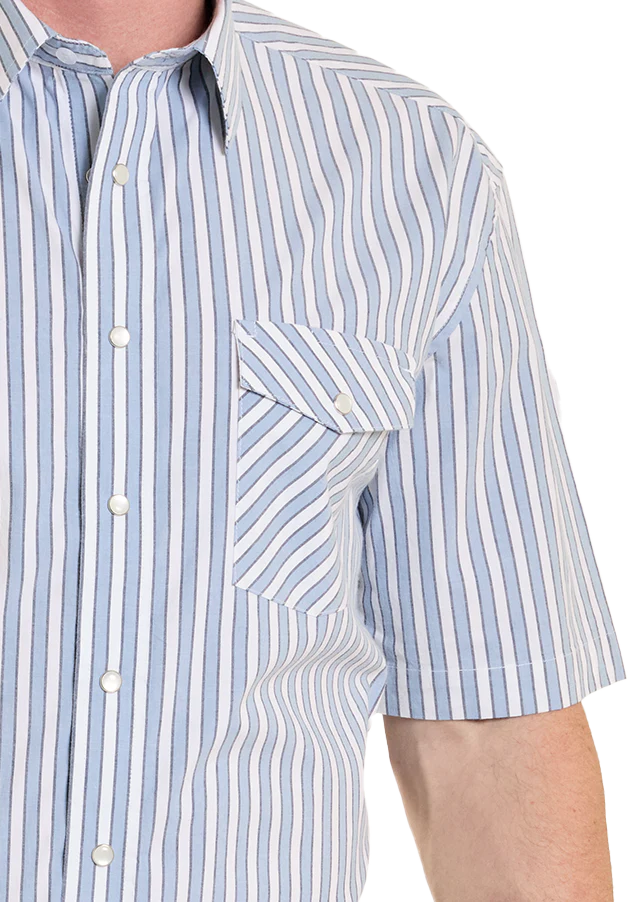 Panhandle Slim Blue Stripe Short Sleeve Snap Shirt