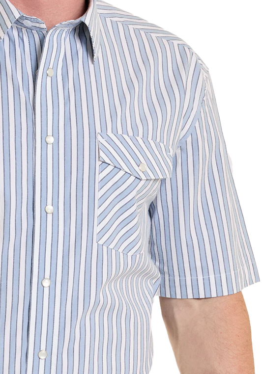 Panhandle Slim Blue Stripe Short Sleeve Snap Shirt