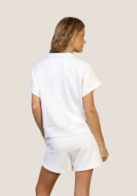 Dylan Short Sleeve Half Zip in White