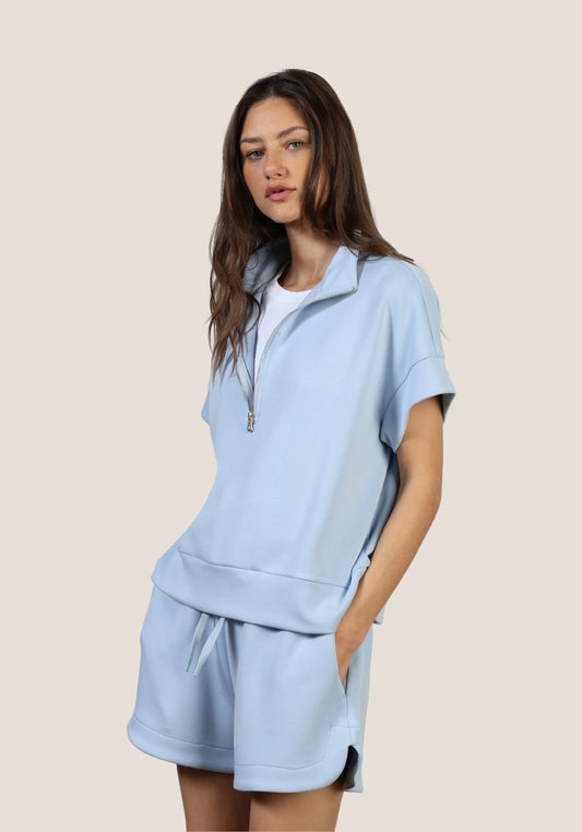 Dylan Short Sleeve Half Zip in Denim