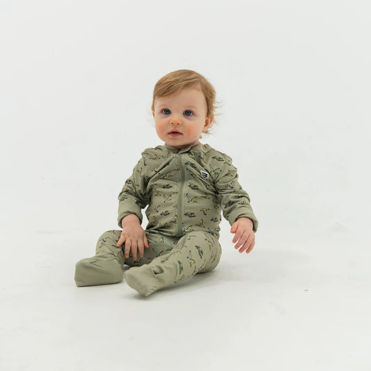 Burlebo Baby Zip Up in Flying Ducks Green