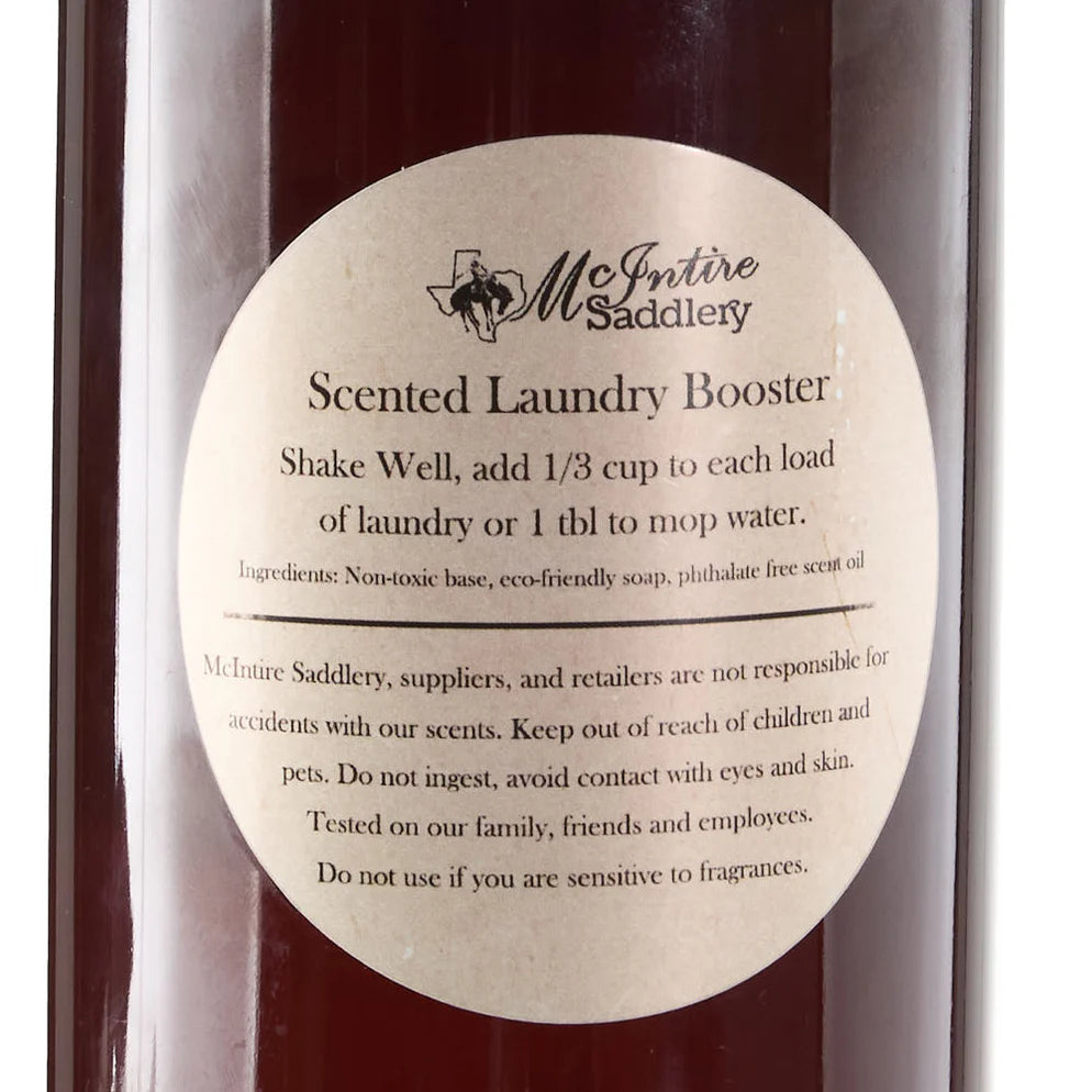 McIntire Saddlery scented laundry booster label on a bottle