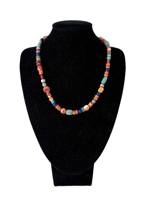 Spiny Oyster and Turquoise Beaded Necklace