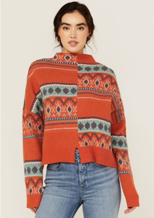 Rock & Roll Denim Southwestern Patched Pullover Sweater