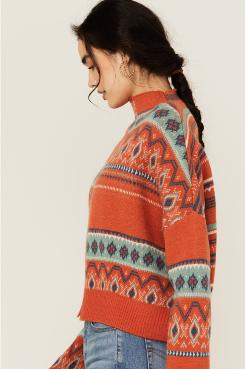 Rock & Roll Denim Southwestern Patched Pullover Sweater