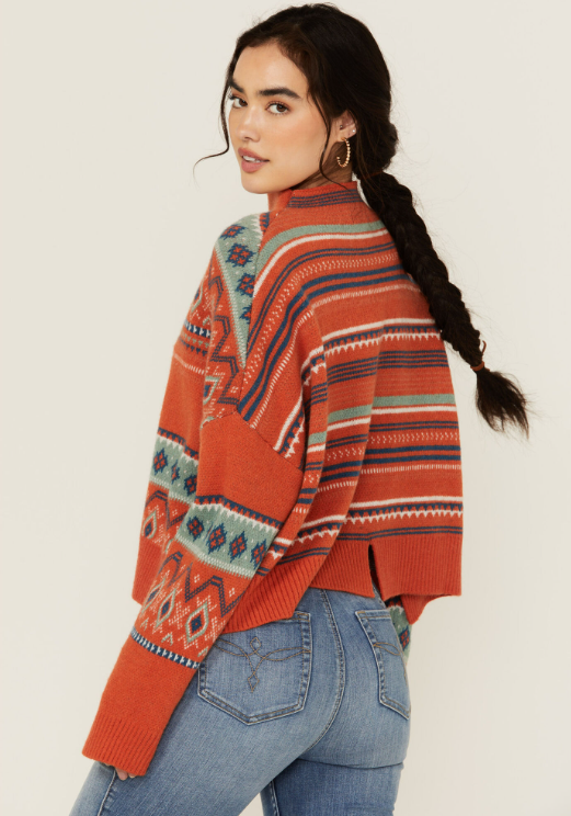 Rock & Roll Denim Southwestern Patched Pullover Sweater