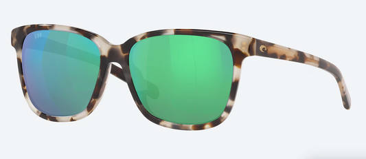 Costa May Polarized Sunglasses in Shiny Tiger Cowrie/Green Mirror