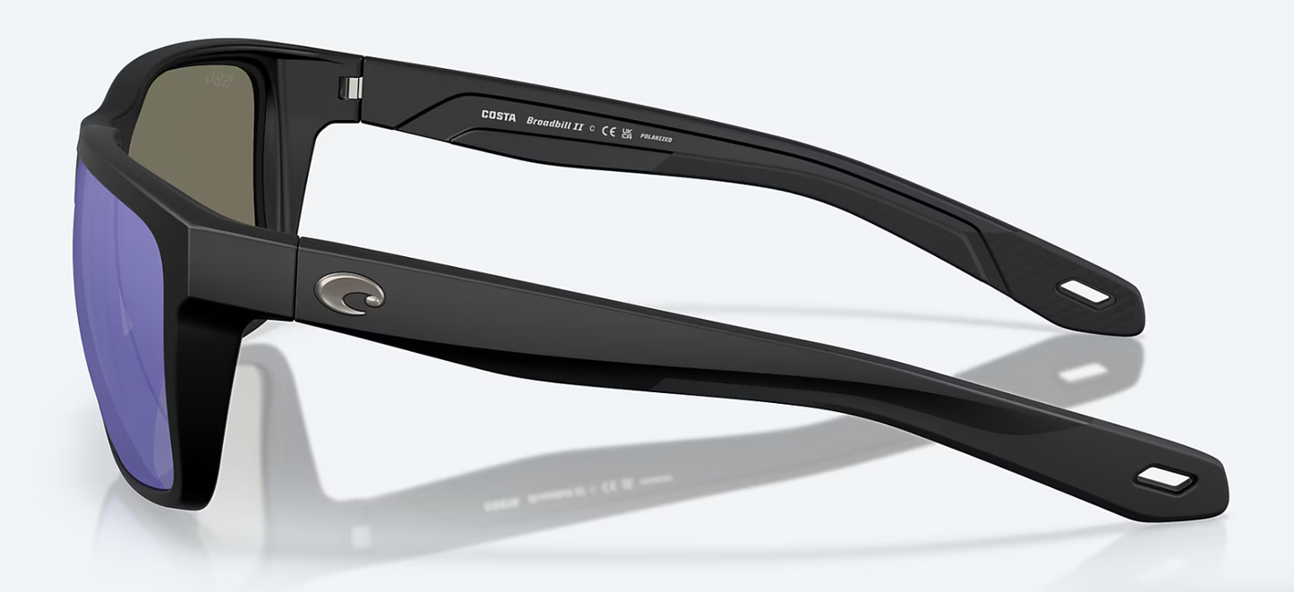 Costa Broadbill II Polarized Sunglasses in Matte Black/ Blue Mirror