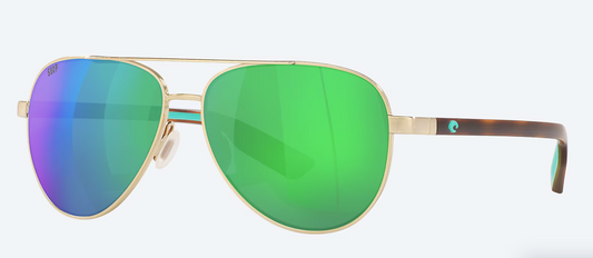 Costa Peli Polarized Polycarbonate Sunglasses in Brushed Gold/ Green Mirror