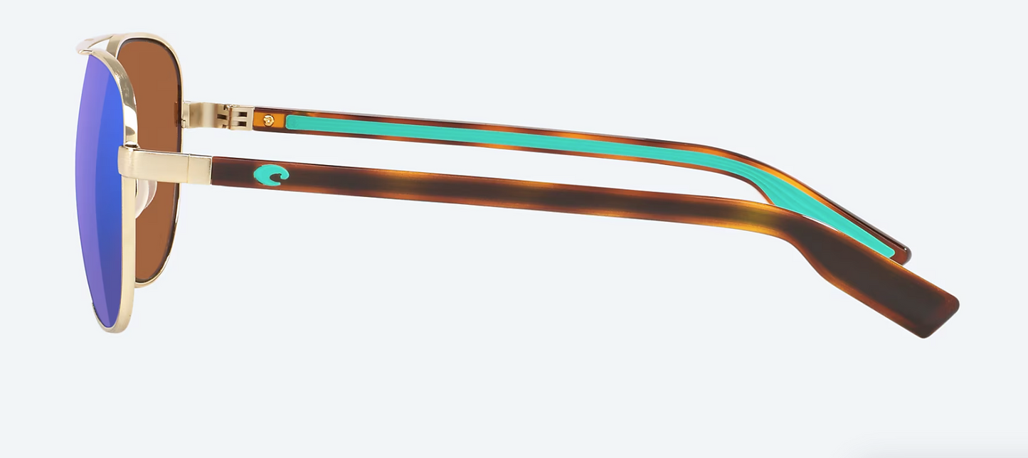 Costa Peli Polarized Polycarbonate Sunglasses in Brushed Gold/ Green Mirror