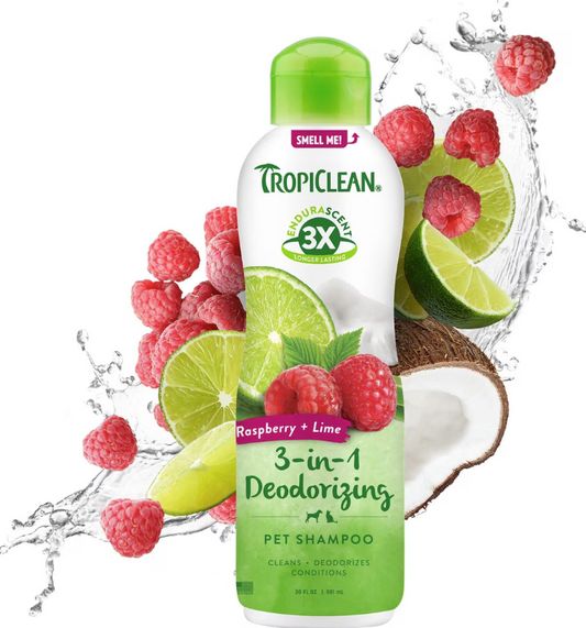 TropiClean EnduraScent 3-in-1 Deodorizing Pet Shampoo in Raspberry Lime