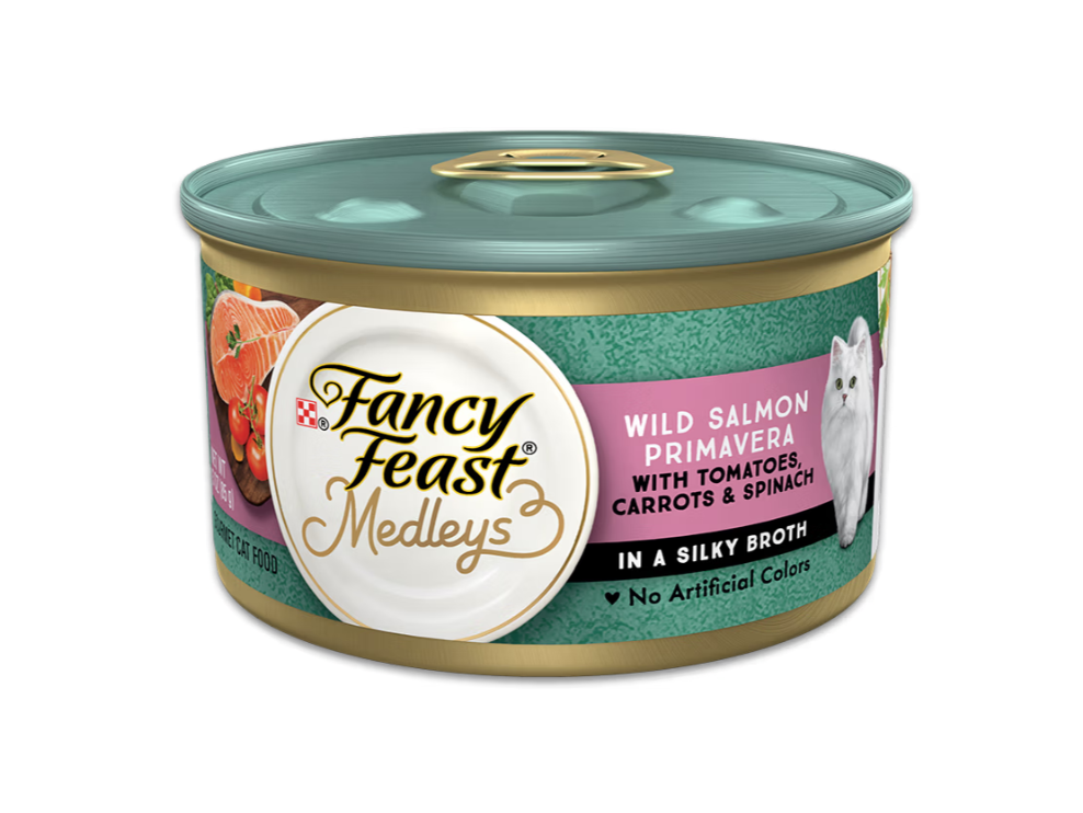 Fancy Feast Medleys Wild Salmon Primavera with Tomatoes, Carrots & Spinach