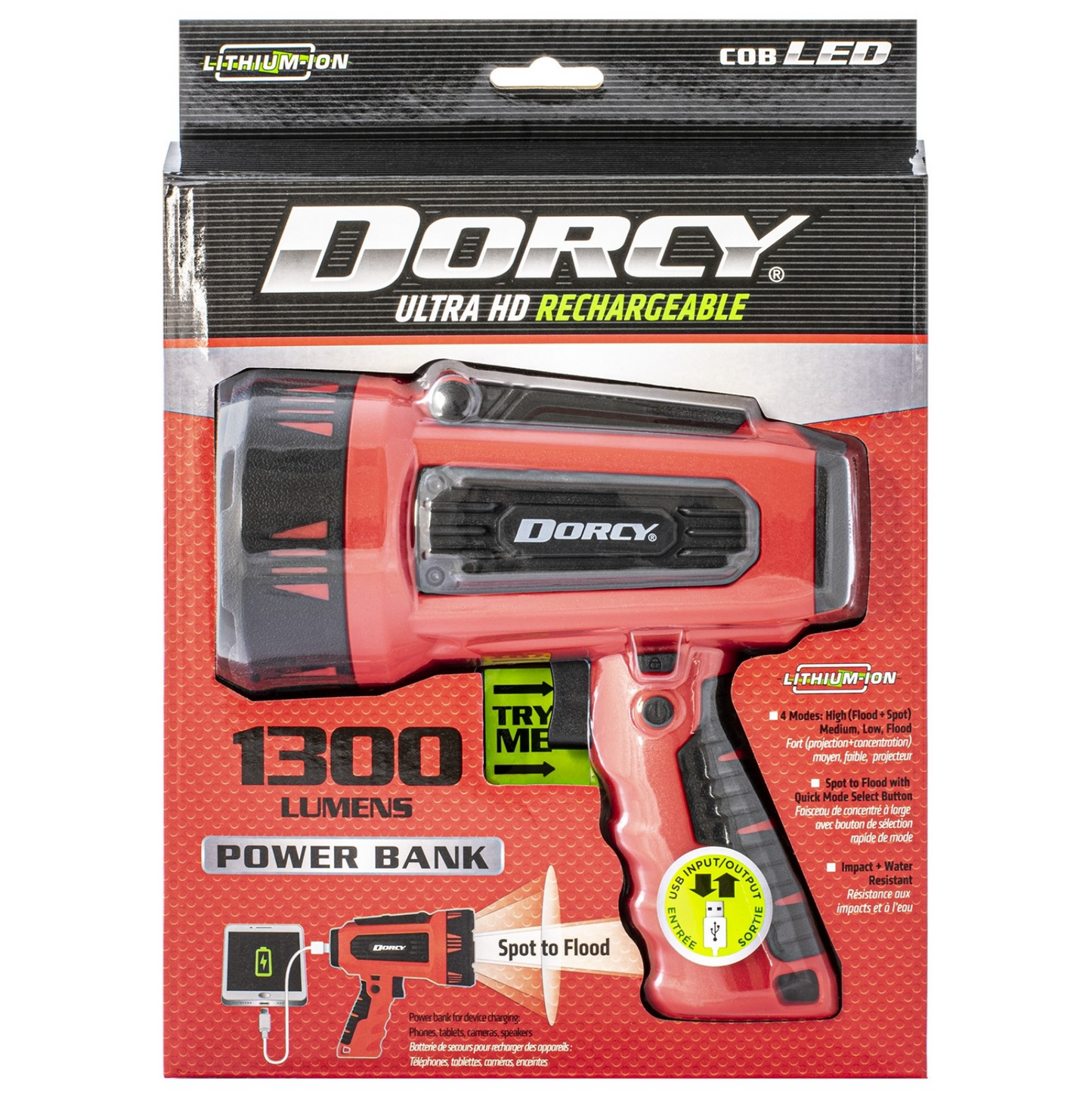 Dorcy 1300 Lumen Ultra HD Rechargeable Spotlight + Power Bank