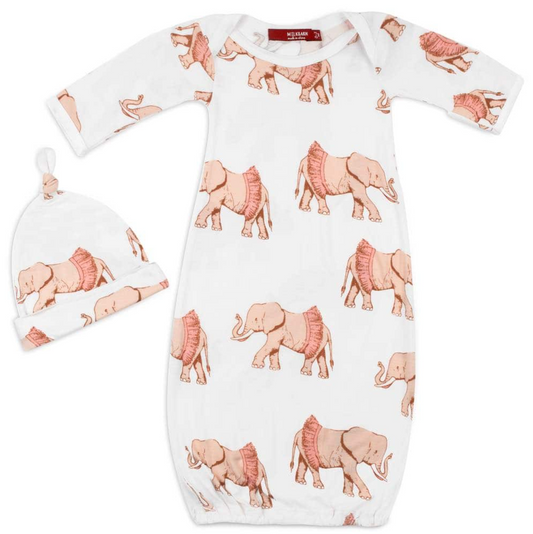 Tutu Elephant Bamboo Newborn Gown & Hat Set