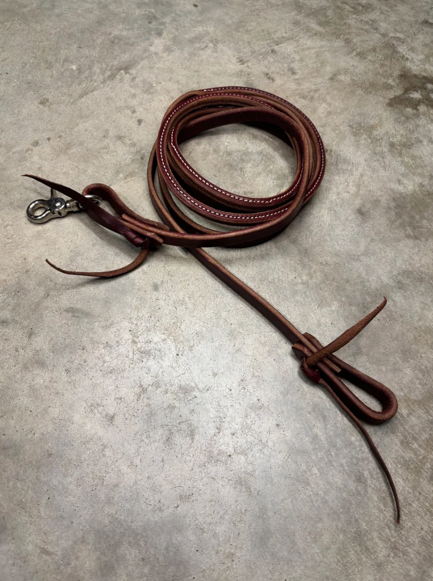 5/8" Latigo Round Sewn Roping Rein with Waterloop Ends and Snap