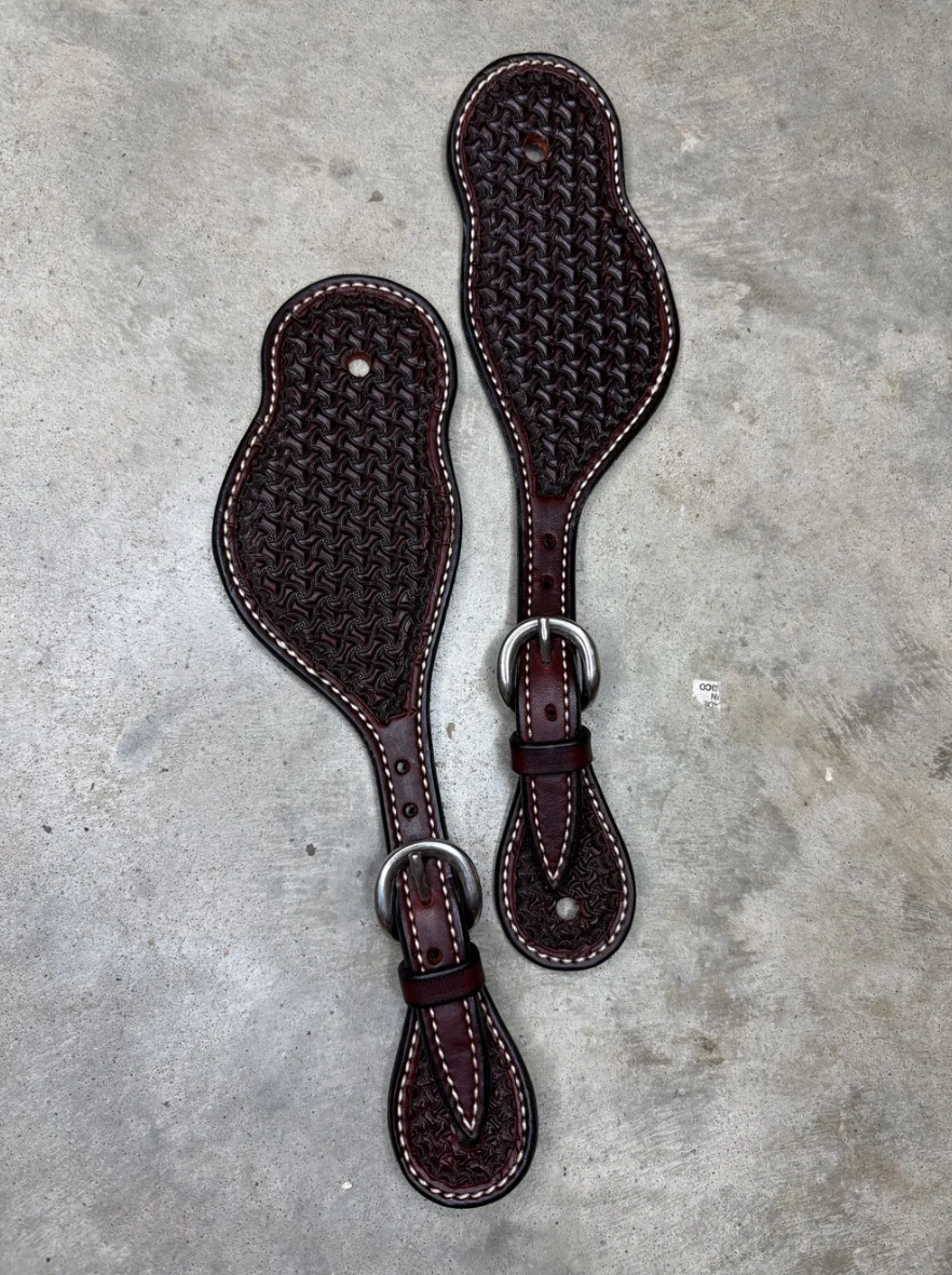 Youth Buckaroo Rosewood Spider Stamp Spur Straps