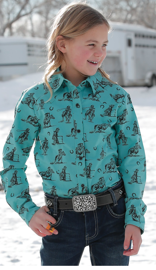 Cinch Western Print Turquoise Shirt MD8