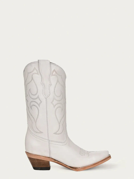 Corral Teens' White Embroidery Snip Toe Boot