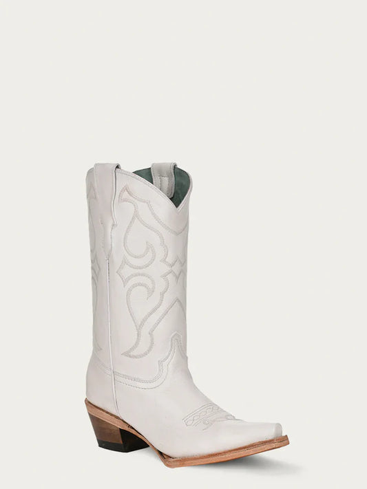 Corral Teens' White Embroidery Snip Toe Boot