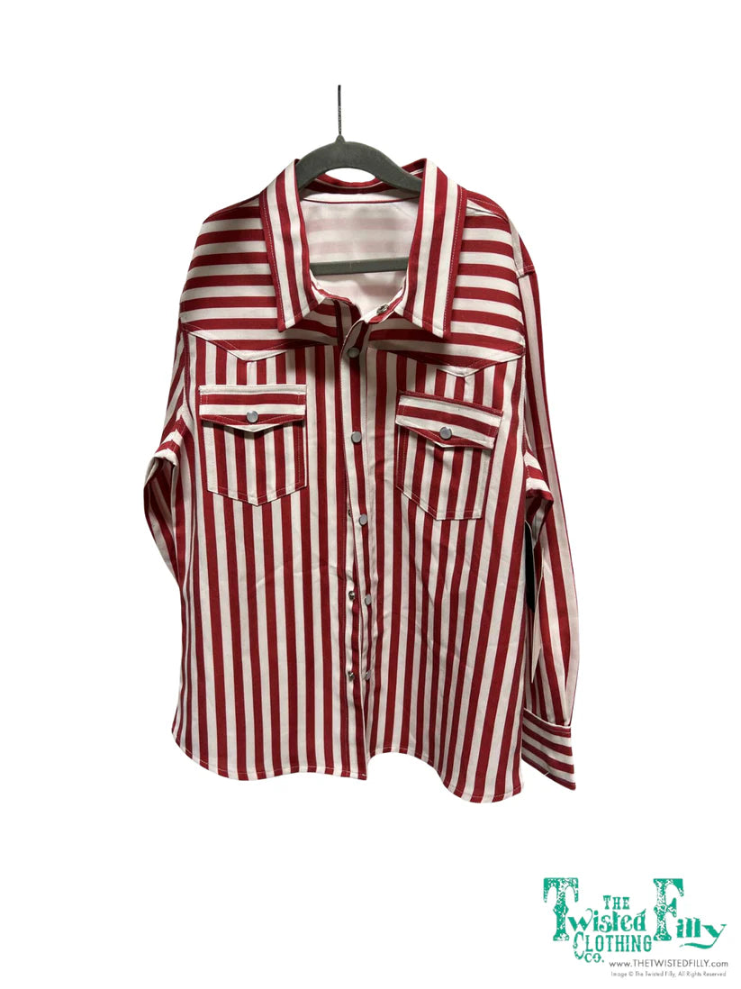 The Twisted Filly Red Striped Pearl Snap Youth Shirt