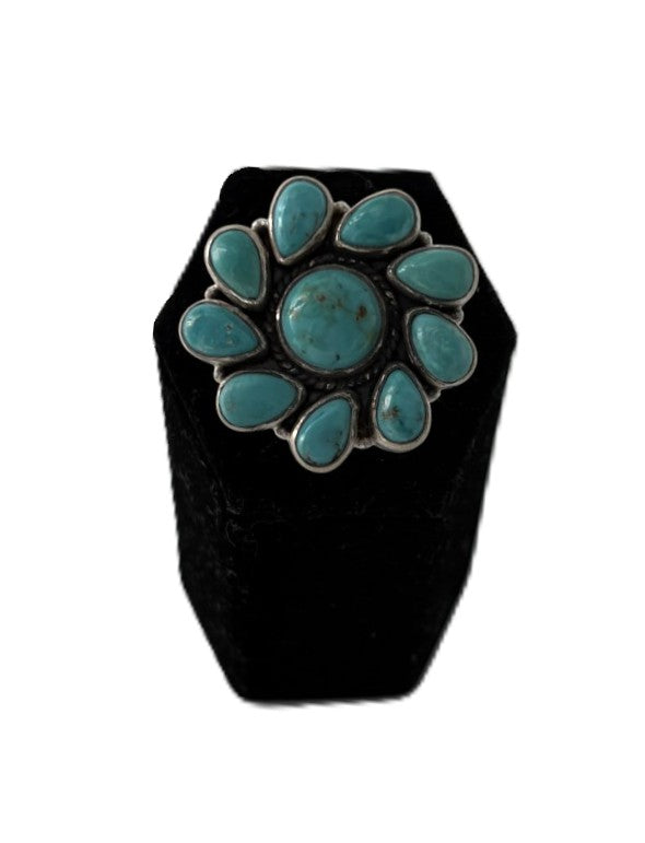 10 Stone Turquoise Adjustable Ring