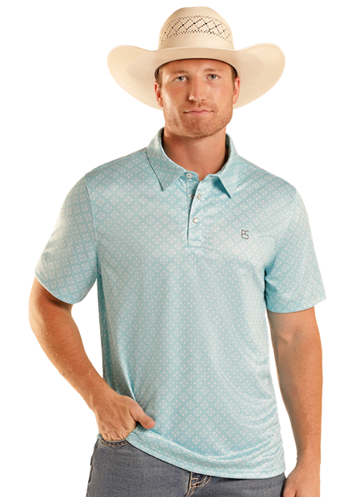 Panhandle Slim Medallion Print Short Sleeve Pearl Snap Performance Polo