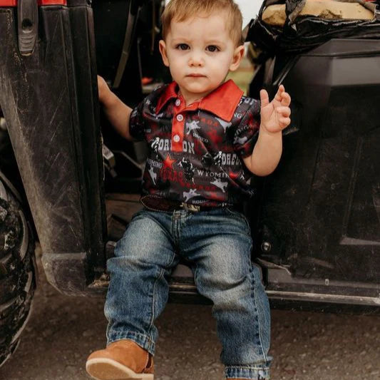 Shea Baby Rodeo Road Black Polo Onesie