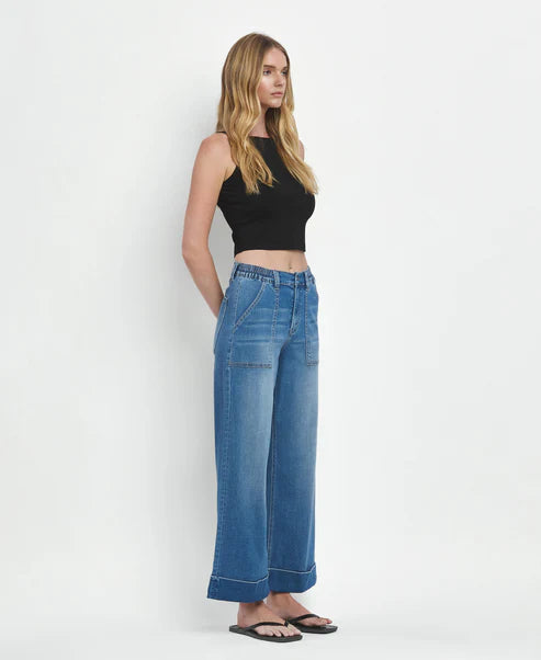 High Rise Cuffed Baggy Wide Leg Jeans in Enviably