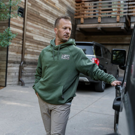 Burlebo Deer Camo Patch Logo Fleece Hoodie in Olive