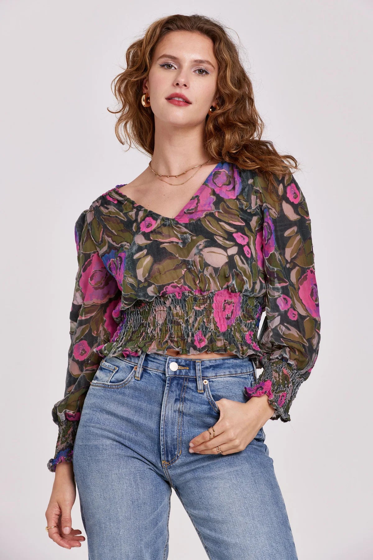 Another Love Candice Smocking Detail Top in Trellis Roses