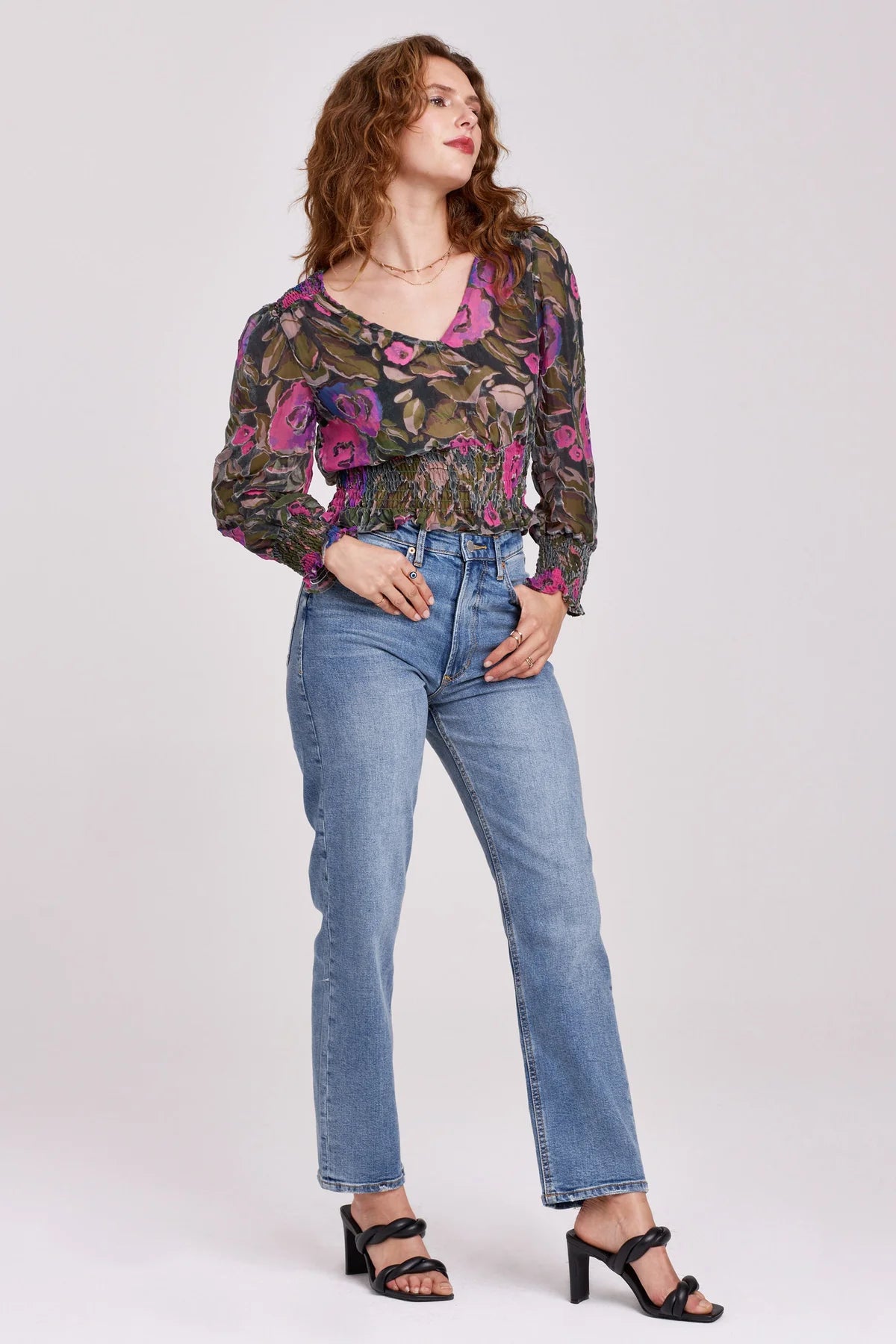 Another Love Candice Smocking Detail Top in Trellis Roses