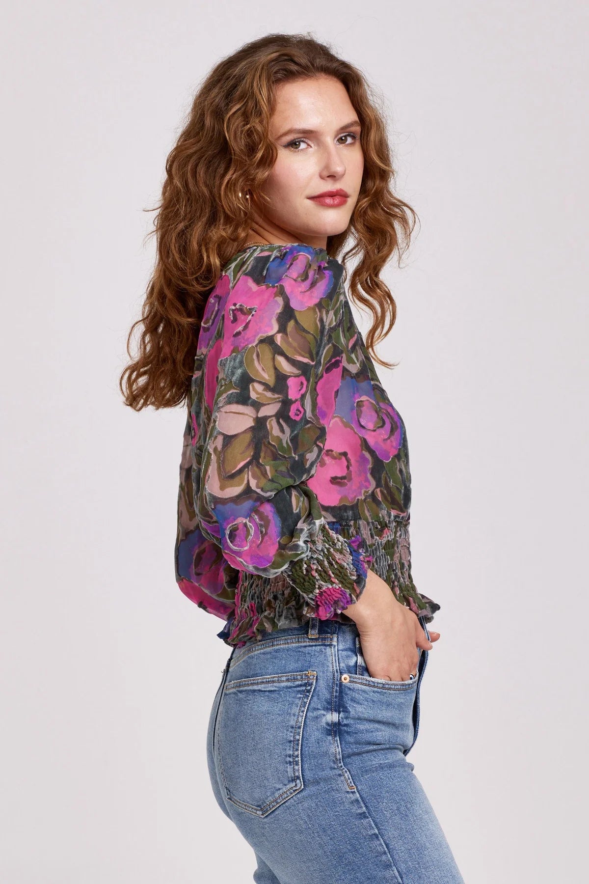 Another Love Candice Smocking Detail Top in Trellis Roses