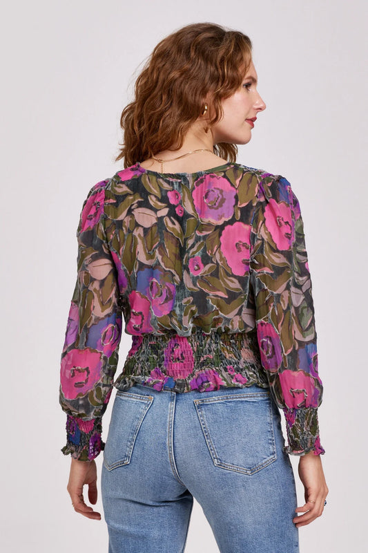 Another Love Candice Smocking Detail Top in Trellis Roses