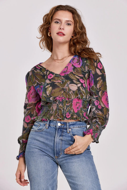 Another Love Candice Smocking Detail Top in Trellis Roses