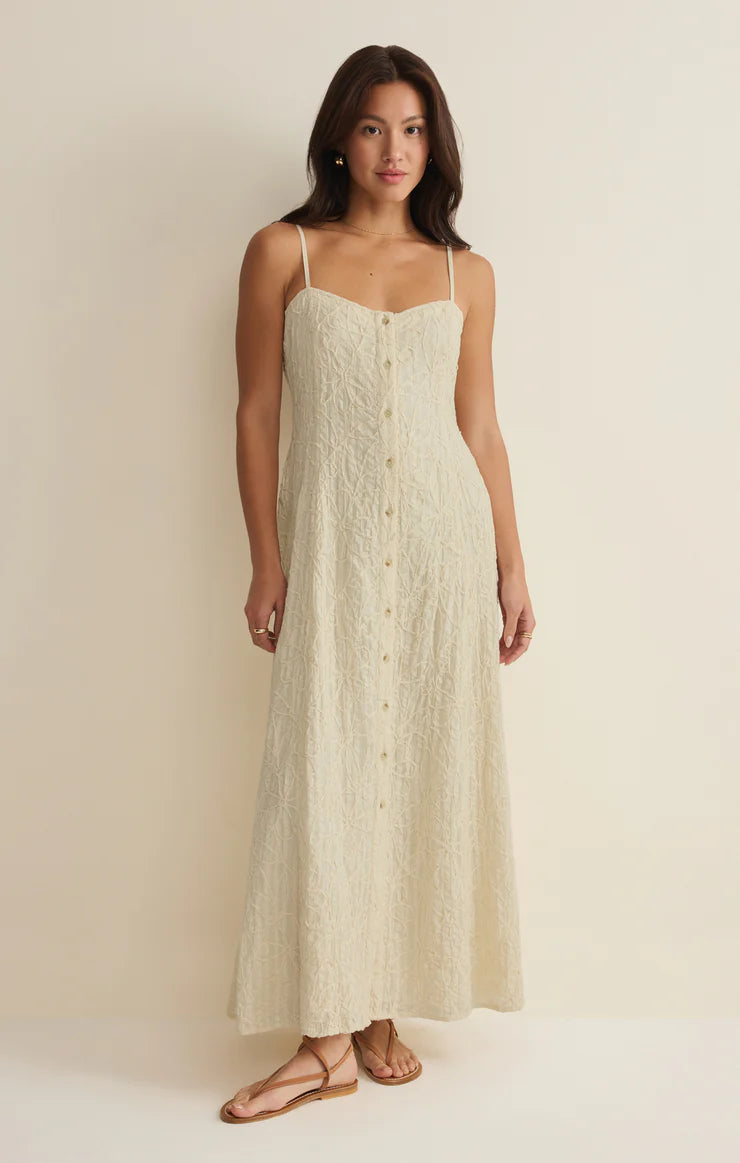 Z Supply Angel Eyes Embroidered Maxi Dress in Champagne