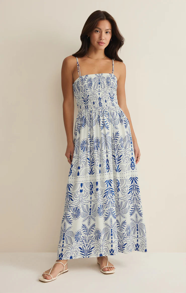 Z Supply Nadine Airy Palm Maxi Dress in Nautical Cobalt Blue