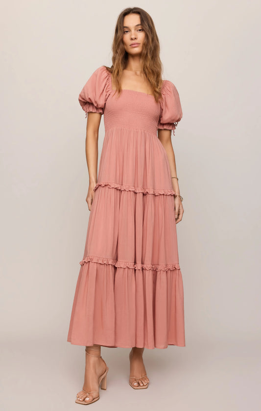 Z Supply Eliora Smocked Maxi Dress in Terracotta Clay