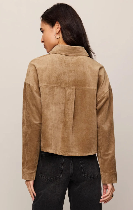 Z Supply All Day Cropped Suede Jacket in Light Sand