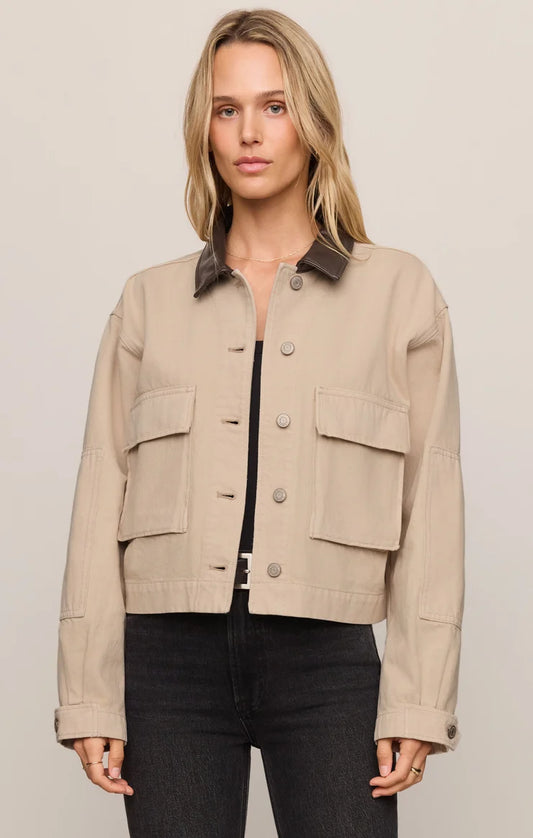 Z Supply Rey Cropped Denim Chore Jacket in Soapstone