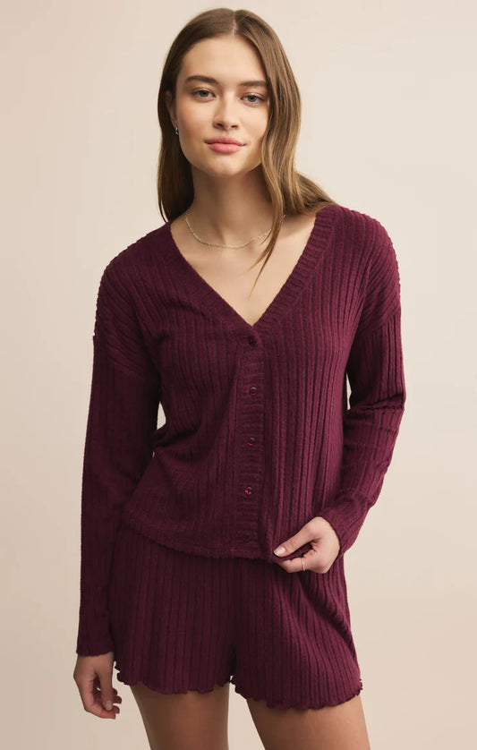 Z Supply Mara Silky Rib Cardigan in Merlot